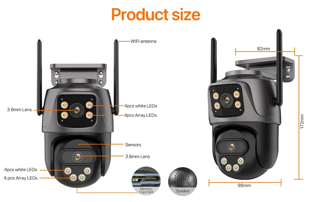 WONSDAR 4K PTZ WIFI Kamera Doppellinse Doppeltbildschirm IP Kamera Außenbereich HD Automatische Verfolgung Sicherheitsüberwachung CCTV Überwachung iCSee