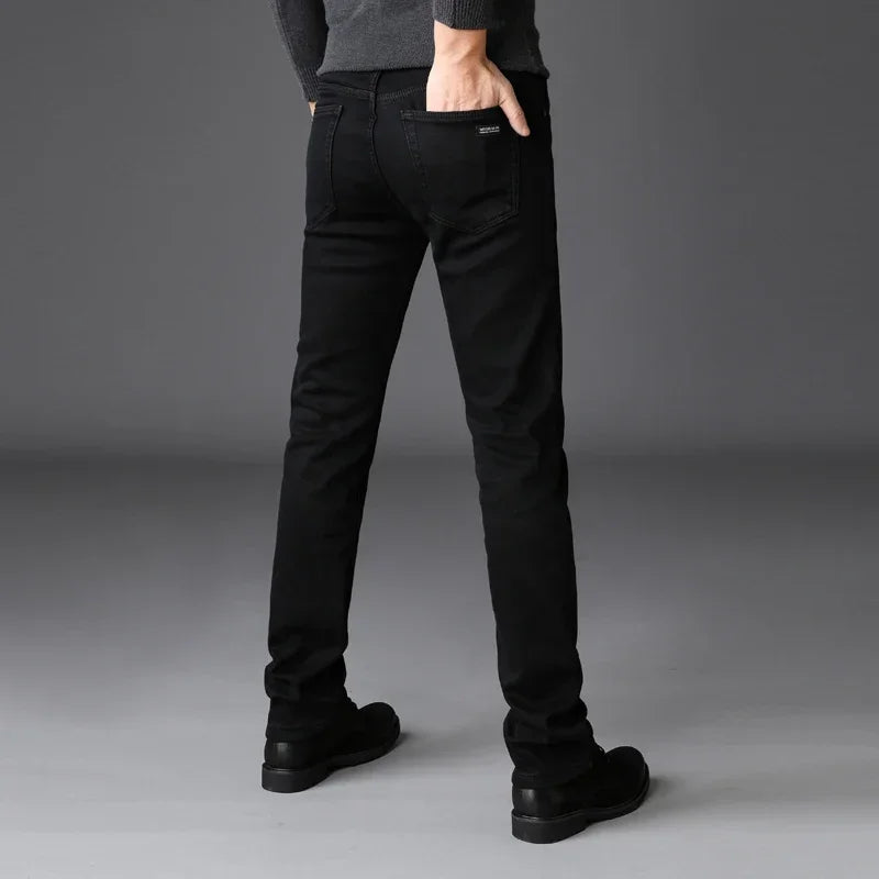Herren Klassische Modemarke Jeans Homme Mann Weiche Stretch Schwarze  Denim Hosen Herrenhosen