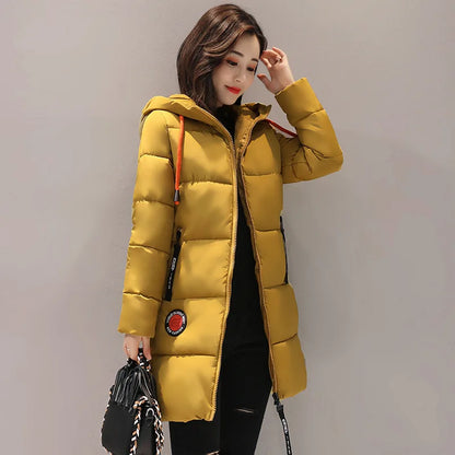 Winterjacke Damen Mantel 2025 Damen Warmer Daunenparka Gepolsterter Mantel Reißverschluss Langer Damenmantel Schwarzer Windbreaker Parka Mujer