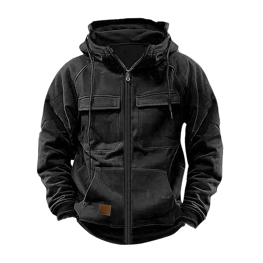 Neue Herbst-Winter Herren Kapuzen-Sweatshirts Jacken mit Kapuze, einfarbig, mit mehreren Taschen, Herren Reißverschluss-Sweatshirts, Sport Outdoor Freizeit Hoodie Mantel