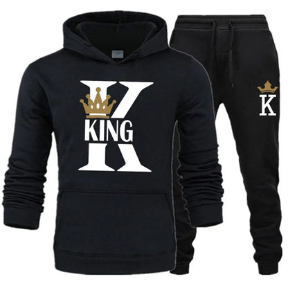 2026 Neue Frühling - und Herbst-Damen- und Herrenpullover-Set KING QUEEN Lockeres Entspanntes Kapuzenpullover-Set für Paare mit Aufdruck