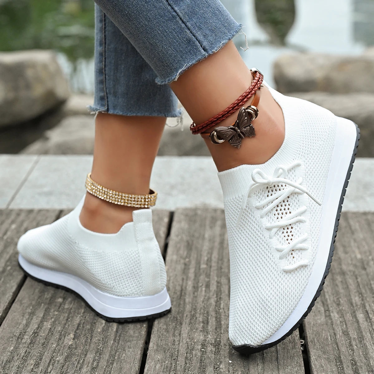 Damen Freizeitschuhe Mode Atmungsaktive Laufnetz-Flats Sneaker
