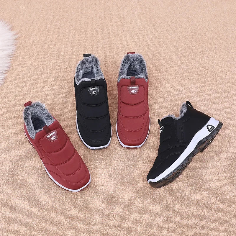 Winter Dickes Fleece Gefüttertes Leder Oberflächen Anti-Rutsch Warme Baumwollschuhe für Frauen Bequeme Flache Schuhe