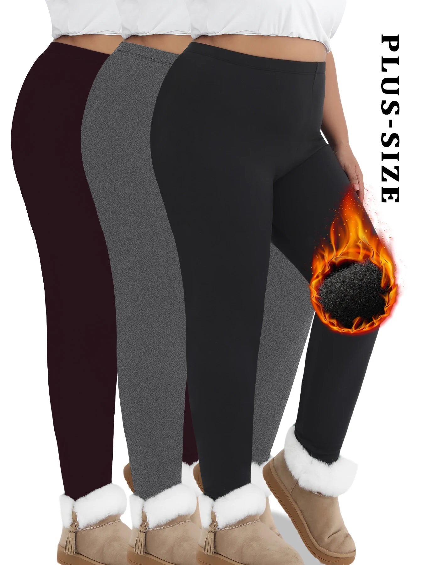 3er-Pack Plus-Size Leggings für Damen, superweich, mit Fleecefutter, Workout-, Yoga- und Laufhosen, thermisch, warm für kaltes Winterrunning