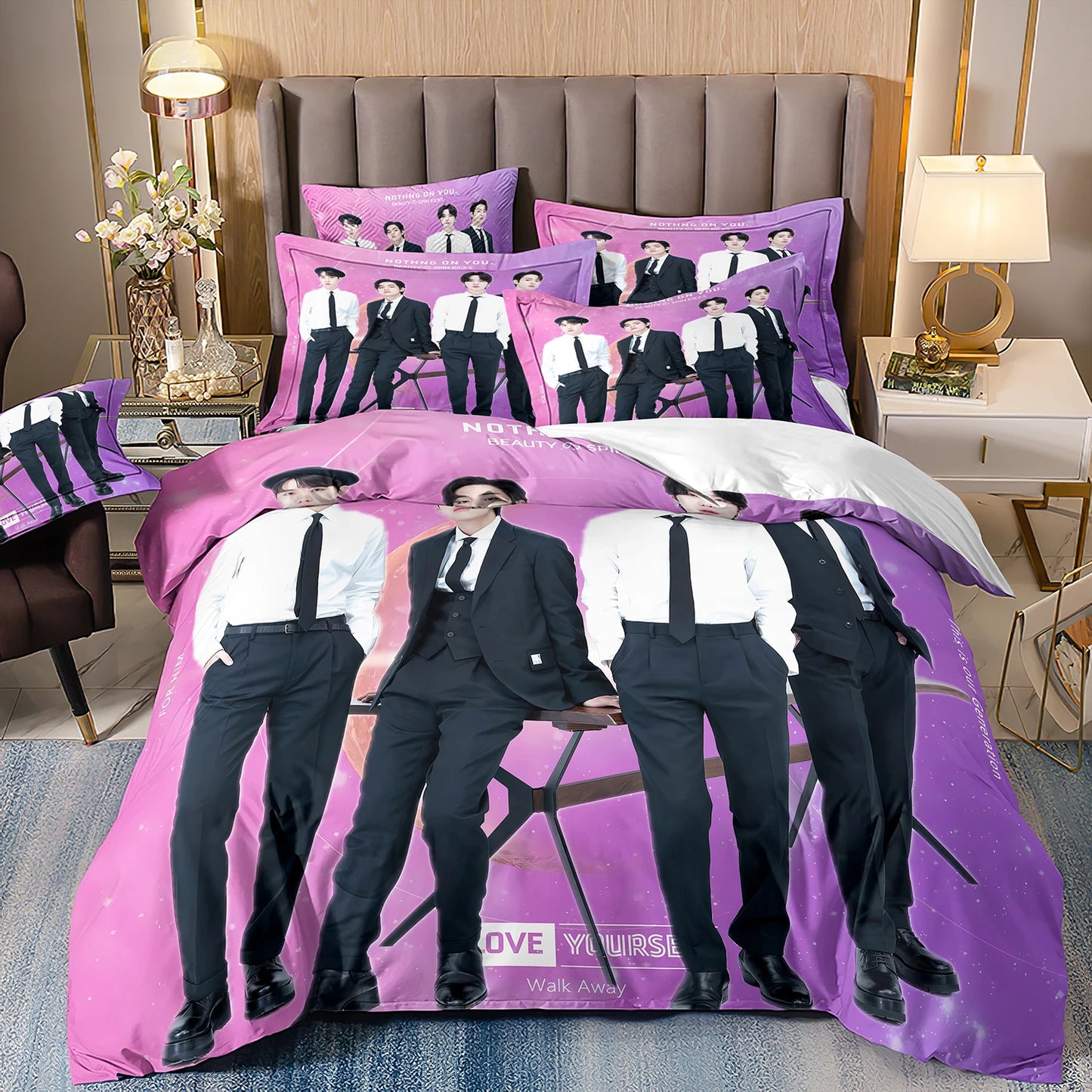 BTS Herren Gruppe Bettwäsche Musikband Bettwäsche für alle Jahreszeiten Twin-Bettwäsche-Set 3-teilig Steppbett Bettdeckenbezug Doppel-King-Bettwäsche-Set