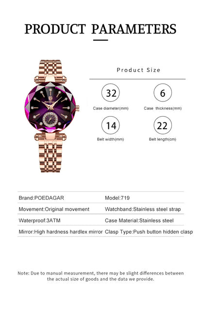 POEDAGAR Luxus-Uhr für Frauen Wasserdicht Freizeit-Quarz Damenuhr Hochwertige Elegante Damenuhren Weibliche Reloj+Box