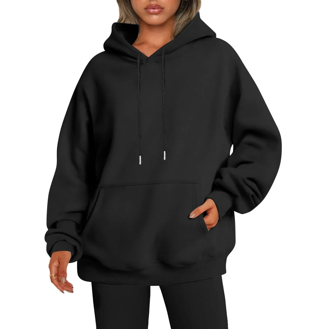 Übergroßer Hoodie Sweatshirt mit fallender Schulter und Bündchen  Damen Herbst dicker Hoodie Lässiger Streetwear-Stil