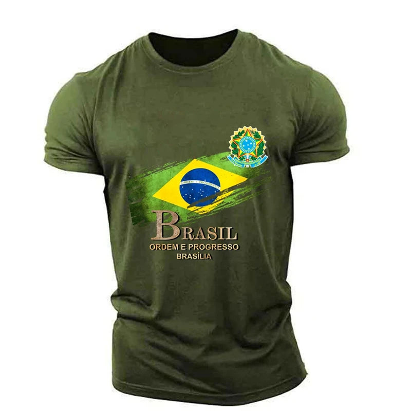 Brasilianisches Herren-T-Shirt, O-Ausschnitt, kurze Ärmel, modischer Brasilien-Flaggen-Aufdruck, Streetwear, übergroß, lockere Camisa Brasil, Herrenbekleidung
