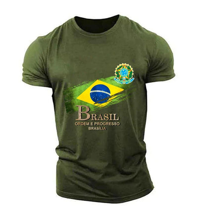 Brasilianisches Herren-T-Shirt, O-Ausschnitt, kurze Ärmel, modischer Brasilien-Flaggen-Aufdruck, Streetwear, übergroß, lockere Camisa Brasil, Herrenbekleidung