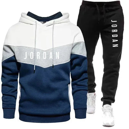 Herren Freizeit-Jogging-Sportbekleidungsset Hoodie und schwarze Sweatpants Gummierte Jacke Modische Sport-Winter-Warme 2-teilige Set