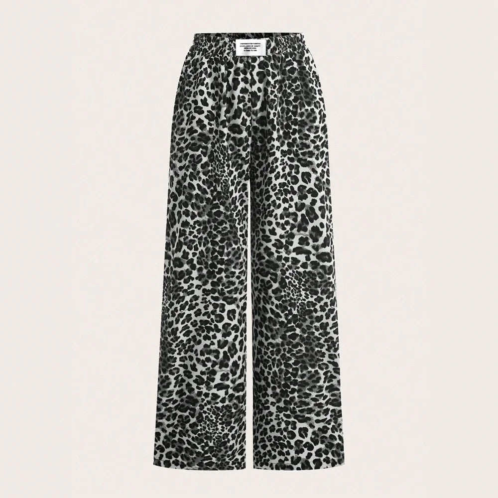 2025 Damen Einfache Hose Bedruckt mit Leopard Elastischem Bund Weite Hosen Bequeme Lange Basic-Hose für Frauen in Übergröße