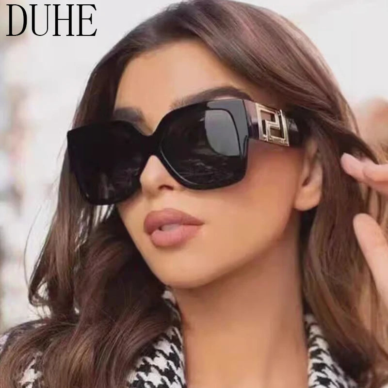 Luxusmarken-Design Übergroße Damen-Sonnenbrillen, quadratische Retro-Sonnenbrillen mit Farbverlauf.