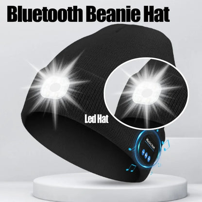 3-in-1 Bluetooth-Mütze, Bluetooth-Mütze mit Licht, Unisex 6 LED USB wiederaufladbar mit kabellosen Kopfhörern