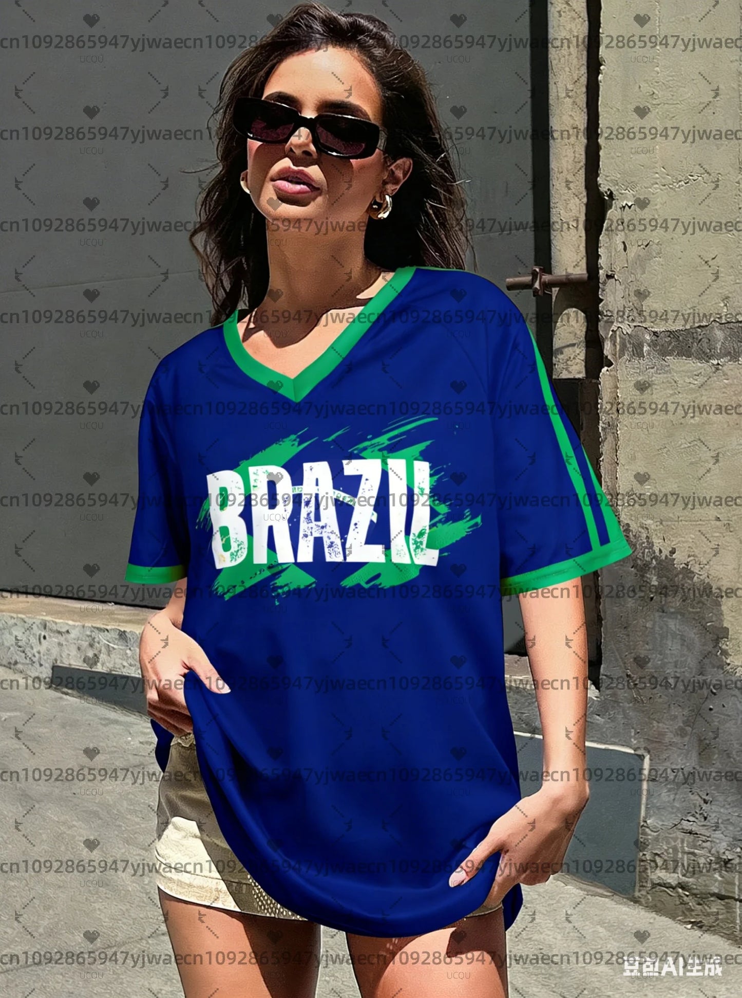 2026 Sommer Frauen Brasilien Team V-Ausschnitt Kurzarm T-Shirt Tee Tägliche Oberteile Damen T-Shirts Damenbekleidung