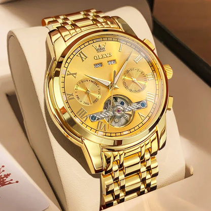 OLEVS Herren Uhren Automatische Mechanische Business Armbanduhr Wasserdicht Edelstahlarmband Uhr für Männer Skelett Kalender