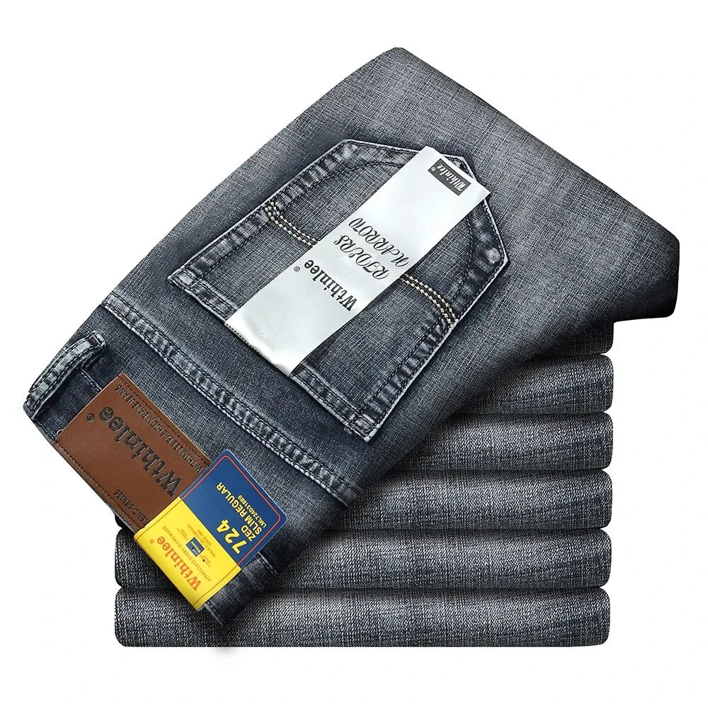 Wthinlee Neue Herren Jeans Fleece Freizeit Gerade Stretch Mode Klassisch Blau Schwarz Arbeits-Denim-Hosen Herrenbekleidung