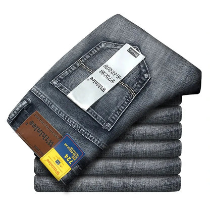 Wthinlee Neue Herren Jeans Fleece Freizeit Gerade Stretch Mode Klassisch Blau Schwarz Arbeits-Denim-Hosen Herrenbekleidung