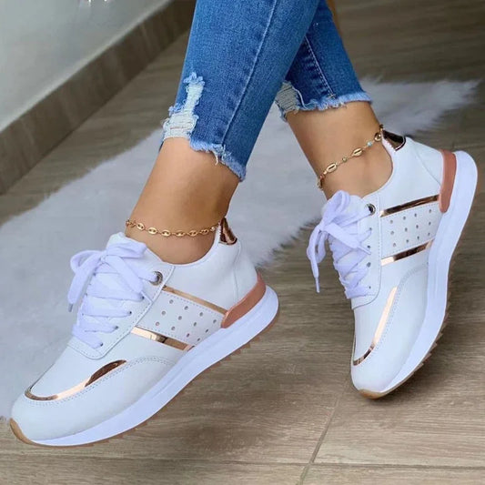 Neue Damensneaker Plateauschuhe Leder-Patchwork Freizeit-Sportschuhe Damen Outdoor-Laufschuhe Vulkanisierte Schuhe Zapatillas Mujer