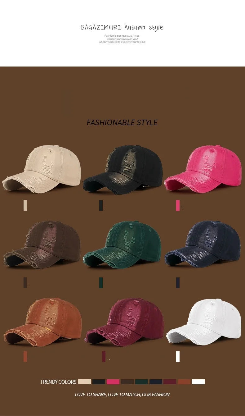 Coole Mode Damen Herren Ripped Denim Baumwoll Baseballcap Unisex  Für Damen und Herren