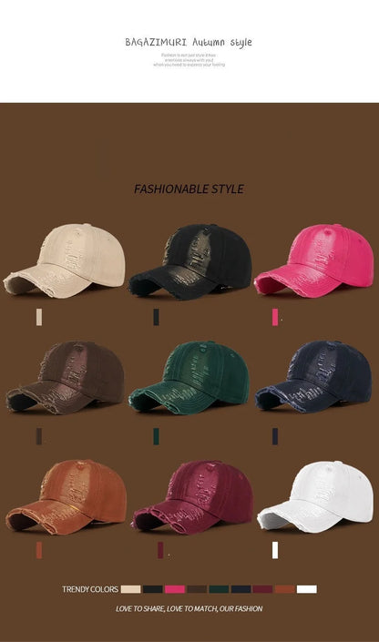Coole Mode Damen Herren Ripped Denim Baumwoll Baseballcap Unisex  Für Damen und Herren