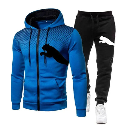 Zweiteiliges Set Herren Freizeit-Outdoor-Sportbekleidung für Frühling/ Herbst, Herren zweiteiliges Set aus Reißverschluss-Hoodie und Jogginghose