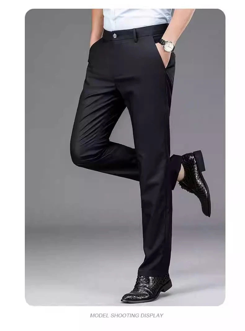 Herrenhose Stretch Einfarbig Schwarz Smart-Casual Herrenhose Büro Schnell trocknend Anzughose Neue Frühling-Herbst Koreanische gerade Hose