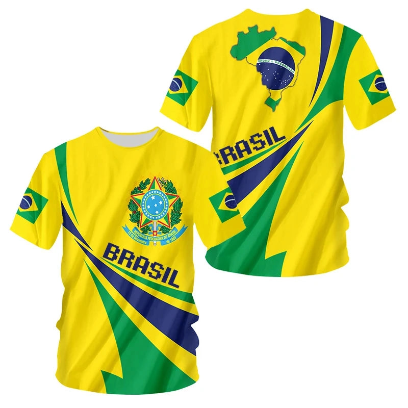 Brasilianisches Herren-T-Shirt, O-Ausschnitt, kurze Ärmel, modischer Brasilien-Flaggen-Aufdruck, Streetwear, übergroß, lockere Camisa Brasil, Herrenbekleidung