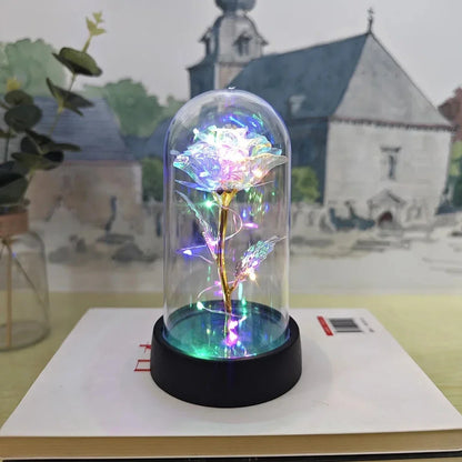 Künstliche Rosenblumen Valentinstagsgeschenk für die Freundin Ewige Rose LED-Licht Folienblume Hochzeitsdekoration