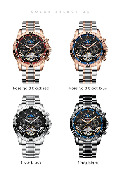POEDAGAR Luxus Automatische Mechanische Herren Uhr Hohler Tourbillon Wasserdicht Leuchtend Männliche Uhr Woche Datum Geschäftsmänner Uhren