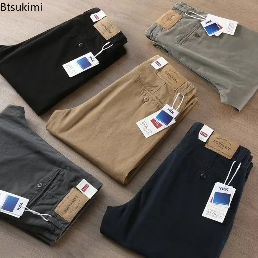 Neue Herren Frühling und Herbst Retro Komfort Gerade Hose Slacks  100% Baumwolle Modische Locker Freizeit Hose für Männer