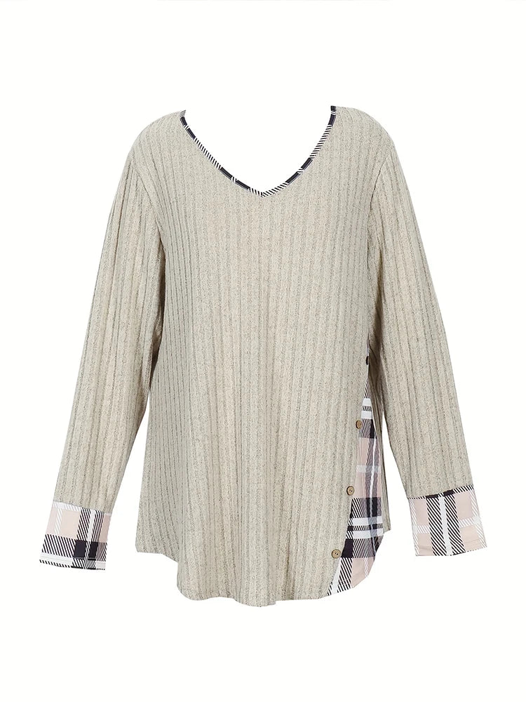 Clearance Plus-Size Damenpullover Winter Große Größen Farbblock V-Ausschnitt Pullover Warm Große Größen Damenbekleidung Streifen-Design Oberteil