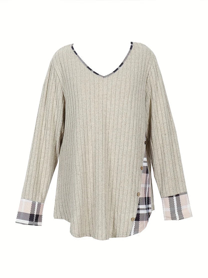 Clearance Plus-Size Damenpullover Winter Große Größen Farbblock V-Ausschnitt Pullover Warm Große Größen Damenbekleidung Streifen-Design Oberteil