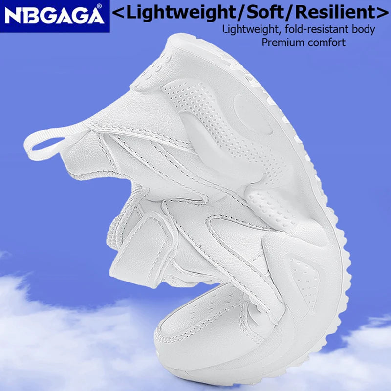 Weiße Kinder-Lederschuhe für Jungen und Mädchen, freizeitlich, Outdoor-Laufschuhe, atmungsaktives Mesh, Kinderschule Gehen, Sport, rutschfest