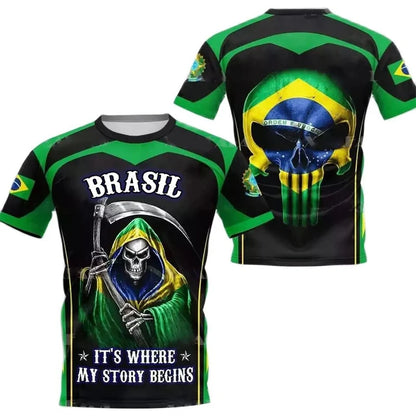 Brasilianisches Herren-T-Shirt, O-Ausschnitt, kurze Ärmel, modischer Brasilien-Flaggen-Aufdruck, Streetwear, übergroß, lockere Camisa Brasil, Herrenbekleidung