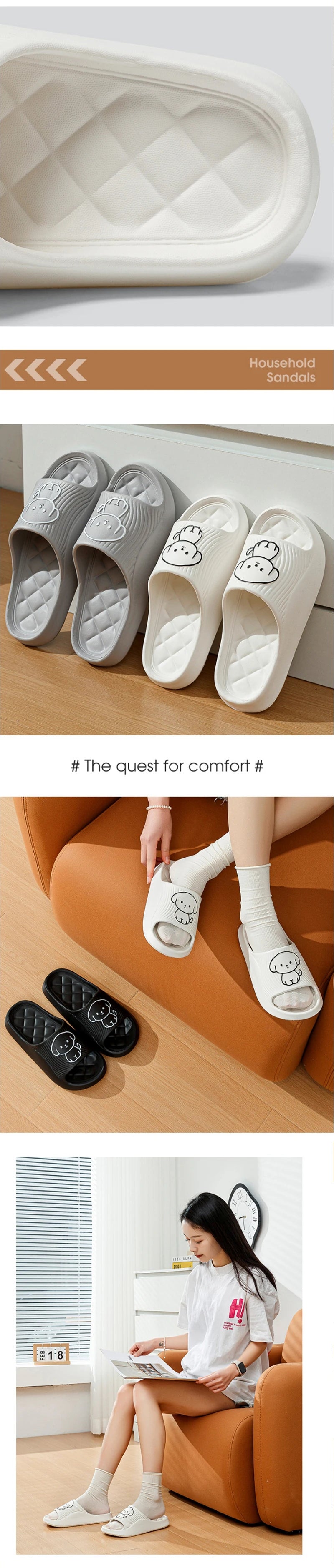Süßes Paar Hausschuhe für Damen Sommer  Neue Badezimmer Badematten Rutschfeste Indoor-Hausschuhe EVA-Dicke Sohle Sandalen