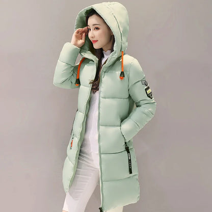Winterjacke Damen Mantel 2025 Damen Warmer Daunenparka Gepolsterter Mantel Reißverschluss Langer Damenmantel Schwarzer Windbreaker Parka Mujer