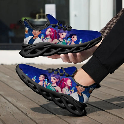 Kinderschuhe für Eltern-Kind im Frühling mit KPop Cartoon-Charakter-Aufdruck, leichte Sneakers, atmungsaktiv, flacher Absatz, Schnürschuhe, Freizeitschuhe