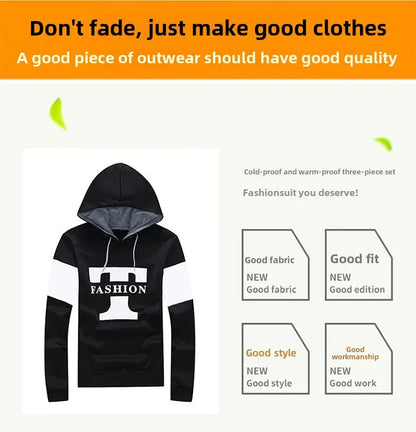 Herren Kapuzenpullover Herbst Winter Fleecegefüttert Verdicktes Freizeit-Sportanzug Modisches Dreiteiliges Set