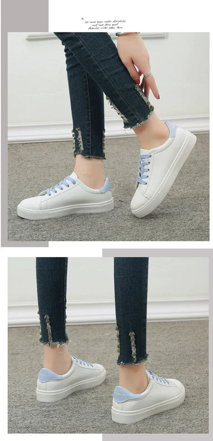 Damen Sneaker 2026 Mode Atmungsaktive Vulkanisierte Schuhe PU-Leder Plateau-Schuhe Weiße Schnürschuhe Lässige Schuhe Zapatos Mujer