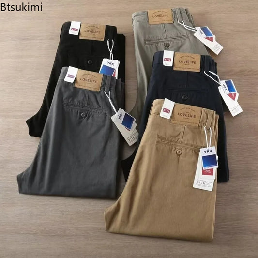 Neue Herren Frühling und Herbst Retro Komfort Gerade Hose Slacks  100% Baumwolle Modische Locker Freizeit Hose für Männer