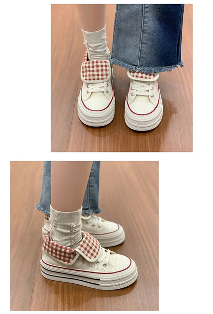 2026 Neue Mode Dicksohlige Kariert Nische INS Trendiges Design Lässige Vielseitige Dicksohlige Faltbare Canvas-Schuhe