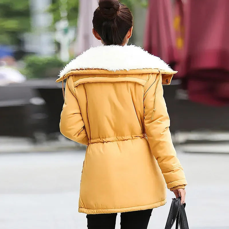 Mädchen Winterjacken Verdickte Kapuzen Lange Daunenjacke Mäntel Schlanke Passform Jacke mit Fellkragen Baumwollgefütterte Kleidung Daunenmäntel