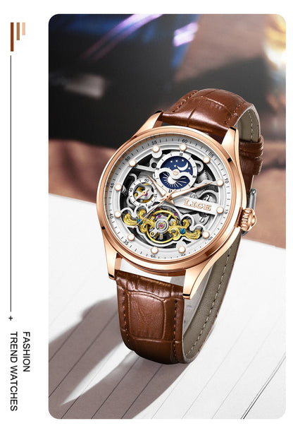 Neue LIGE Skelett Mechanische Automatik-Uhr Herren Tourbillon Sportuhr Freizeit Business Mond Armbanduhr Relojes Hombre