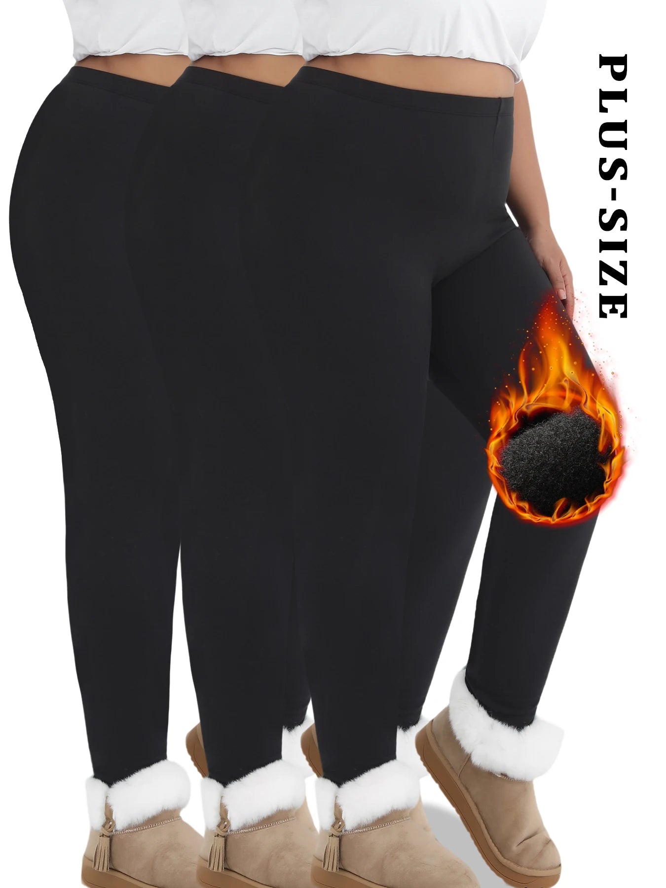 3er-Pack Plus-Size Leggings für Damen, superweich, mit Fleecefutter, Workout-, Yoga- und Laufhosen, thermisch, warm für kaltes Winterrunning