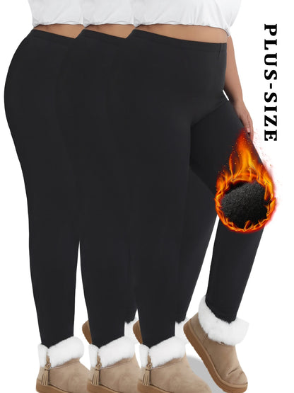 3er-Pack Plus-Size Leggings für Damen, superweich, mit Fleecefutter, Workout-, Yoga- und Laufhosen, thermisch, warm für kaltes Winterrunning