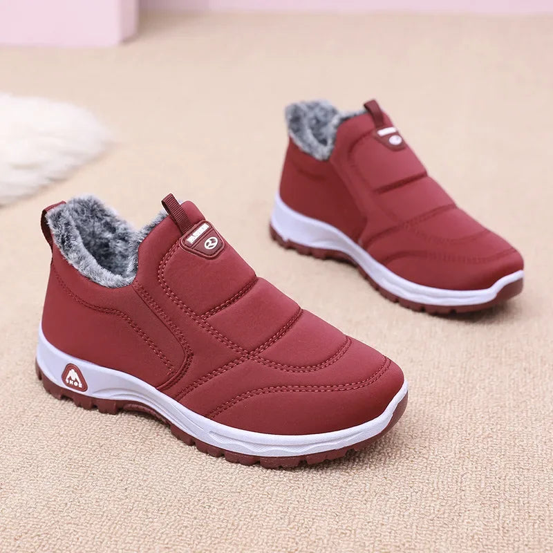 Winter Dickes Fleece Gefüttertes Leder Oberflächen Anti-Rutsch Warme Baumwollschuhe für Frauen Bequeme Flache Schuhe