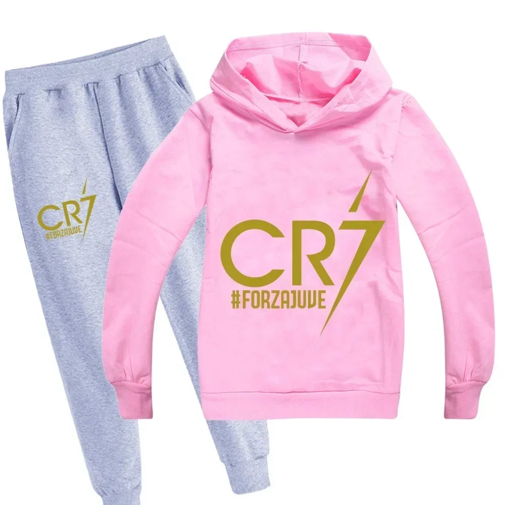 Kinderkleidung Hoodie + Hose Anzug 2-teilig Jungen-Trainingsanzug 3-12 Jahre Frühling Herbst Sweatshirt-Set Fußball CR7 Kinder-Sportanzug
