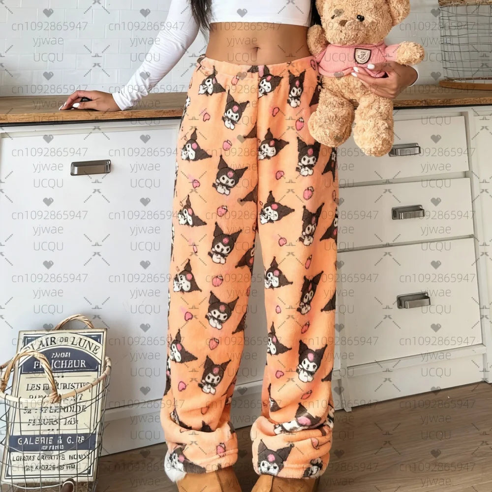 2025 Winter Frauen Halloween Kawaii Kuromi Plüsch Pyjamahosen Weiche Hosen Süße Frauen Lässige Zuhause Anime Cartoon Pyjamahosen