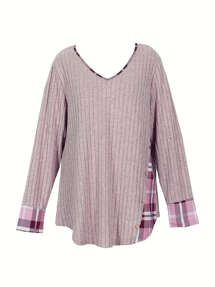Clearance Plus-Size Damenpullover Winter Große Größen Farbblock V-Ausschnitt Pullover Warm Große Größen Damenbekleidung Streifen-Design Oberteil