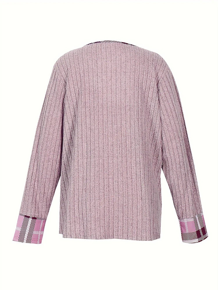 Clearance Plus-Size Damenpullover Winter Große Größen Farbblock V-Ausschnitt Pullover Warm Große Größen Damenbekleidung Streifen-Design Oberteil